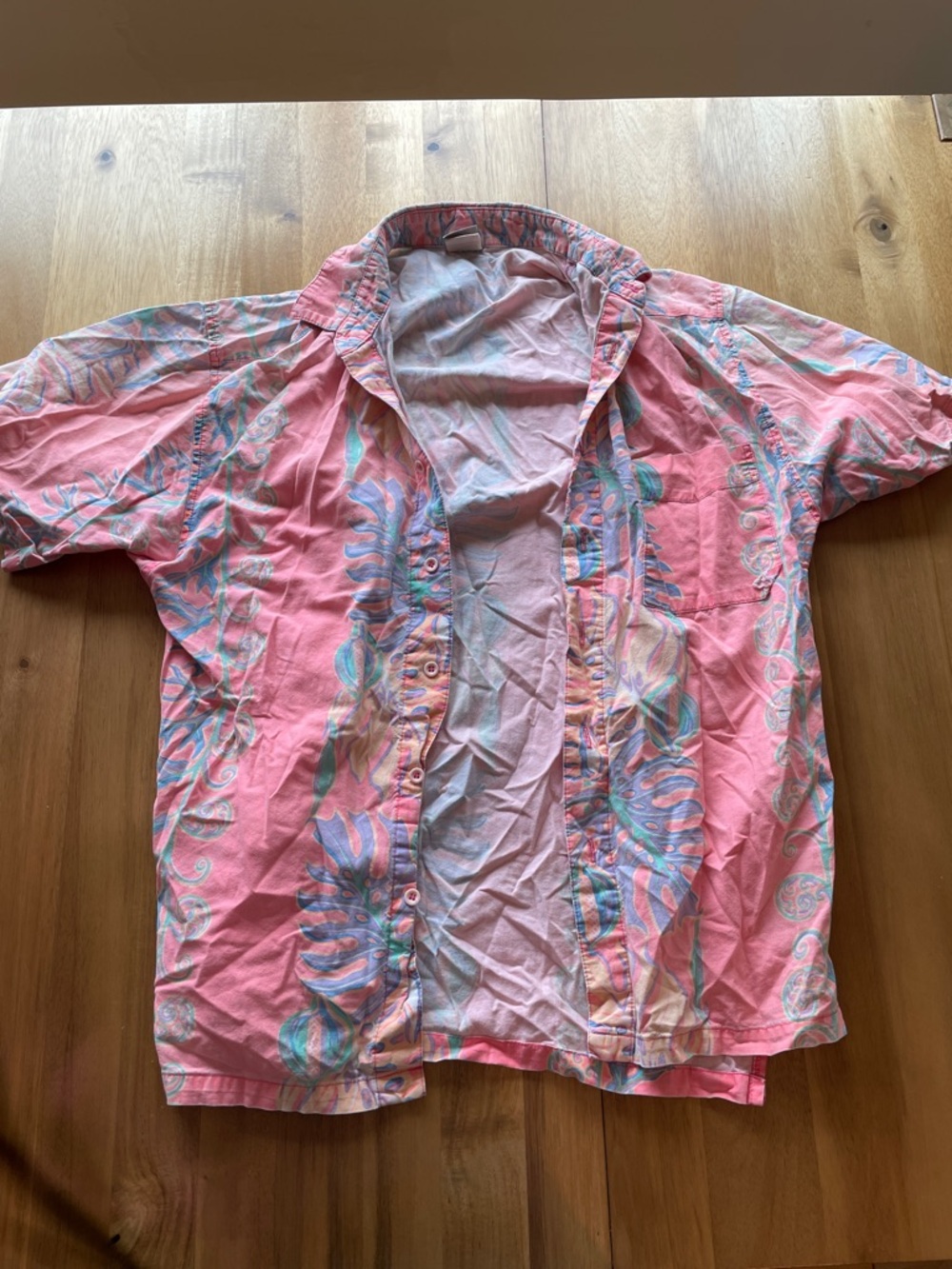 OP Pink Tropical Print Short Sleeve Button-Down Shirt
